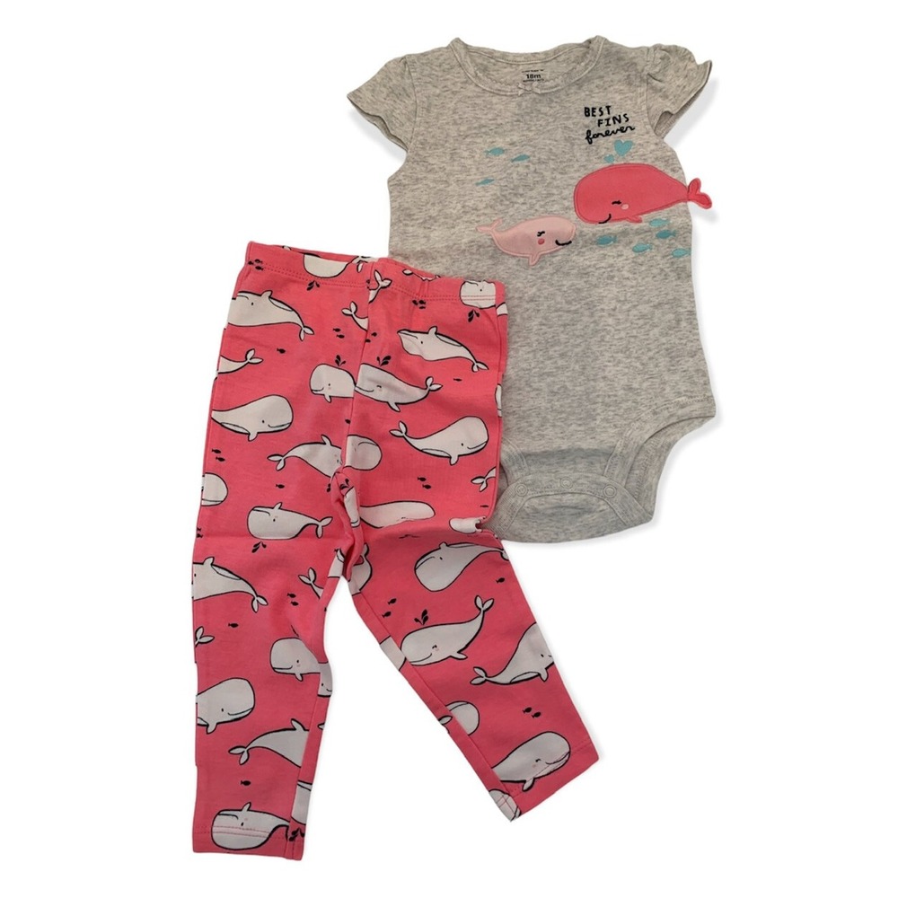 18 Months Carters Set Girls One Piece & Leggings Pink Whale "Best Fins" New